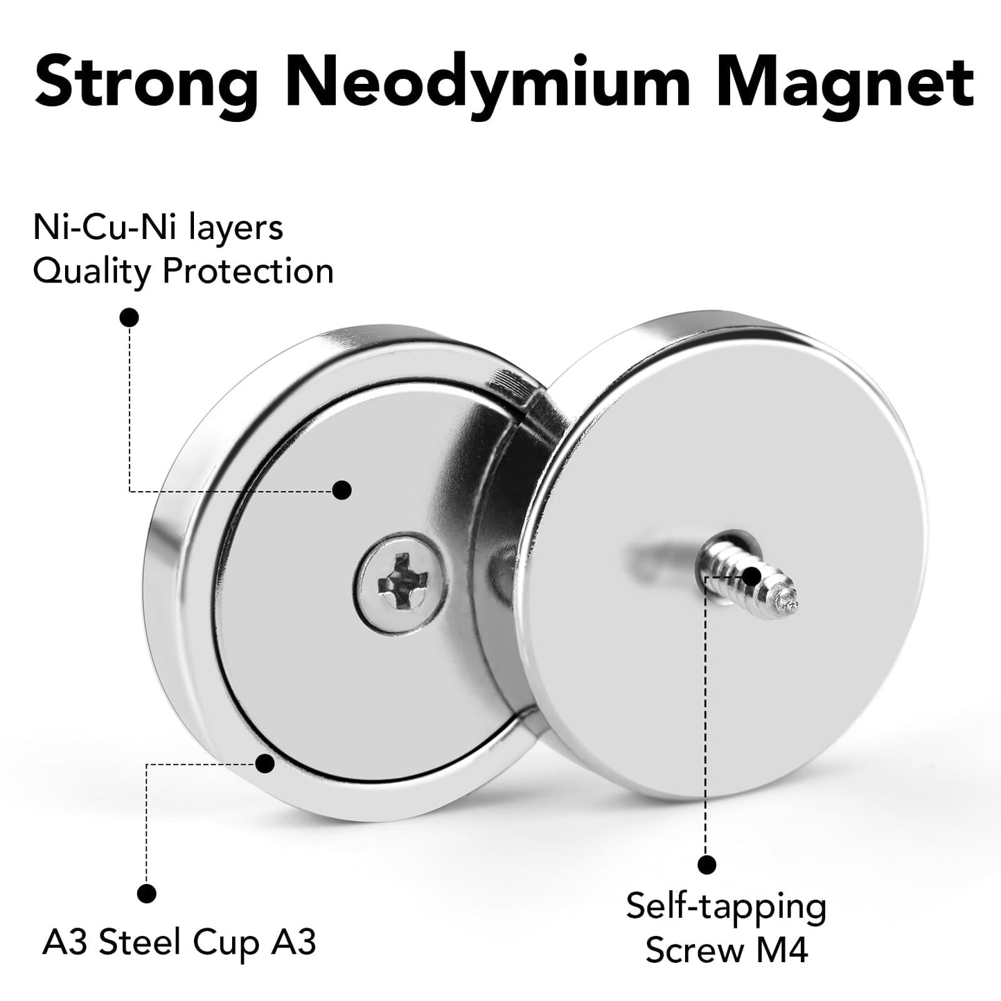 LOVIMAG Strong Neodymium Cup Magnets, 150lb+ Waterproof, Heavy Duty Rare Earth with Holes, Silver, 12 Pack