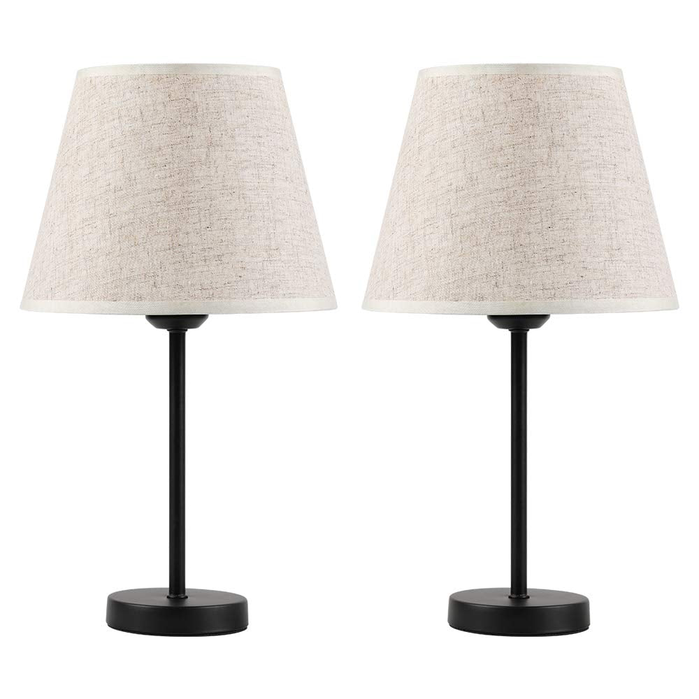 HAITRAL Bedside Table Lamps Set of 2 - Fabric Shade, 15 Inches, Black, Model HT-TH28-27X2, Ideal for Bedroom, Living Room, Office