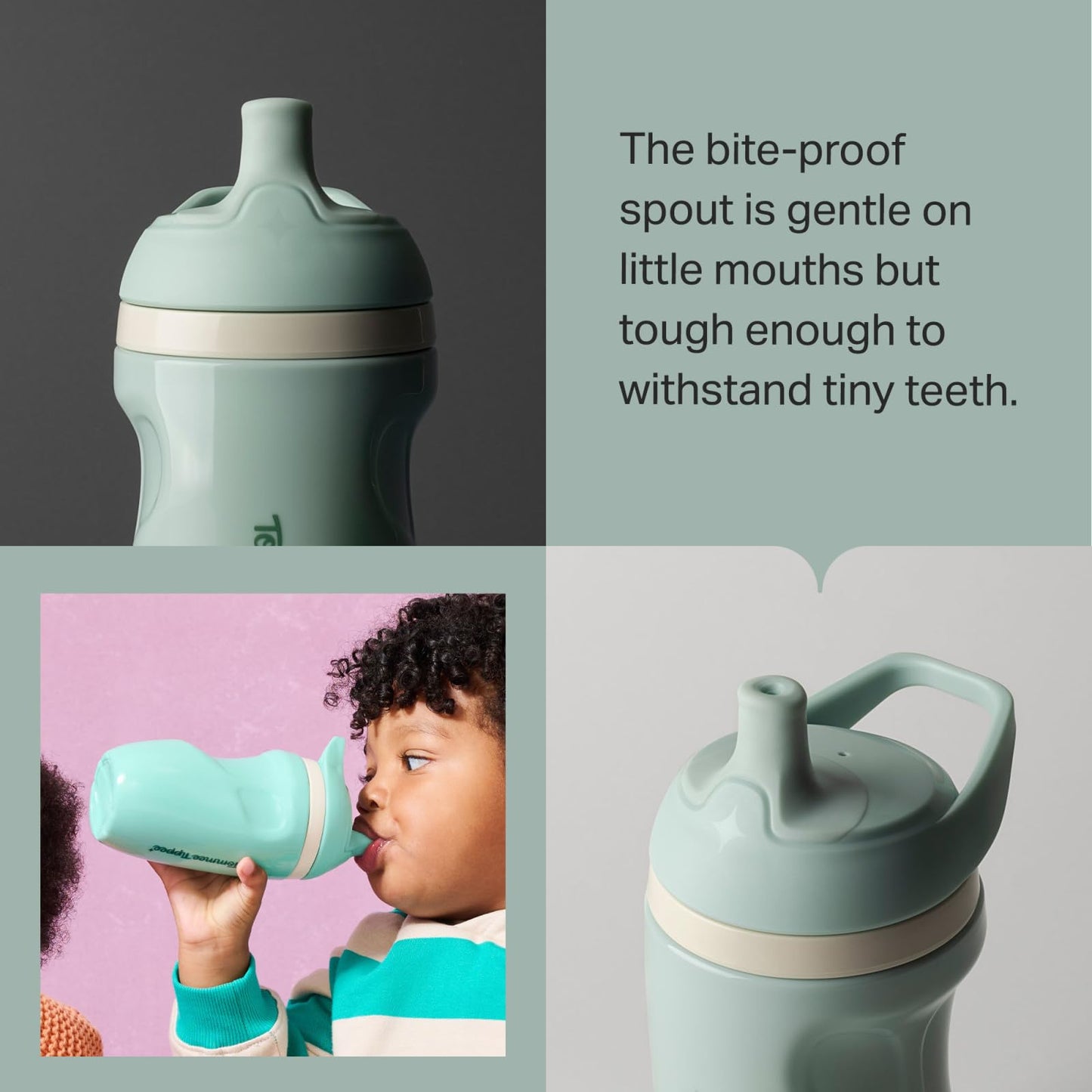 Tommee Tippee Insulated 9oz Sporty Spout Toddler Water Bottle, No Spill Sippy Cups for Toddlers 1-3, Two-Piece Valve Helps Stop Spills, BPA Free, Pink and Mint, Pack of 2