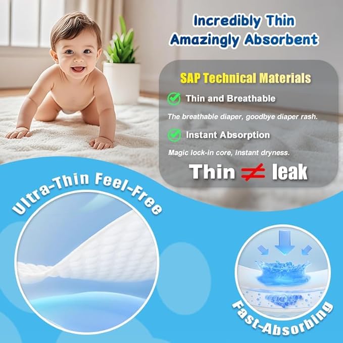 Disposable Baby Diapers, Hypoallergenic, Superior Absorbency & Lightweight Design, Enhanced Leakage Protection, Size 3, 68 Count