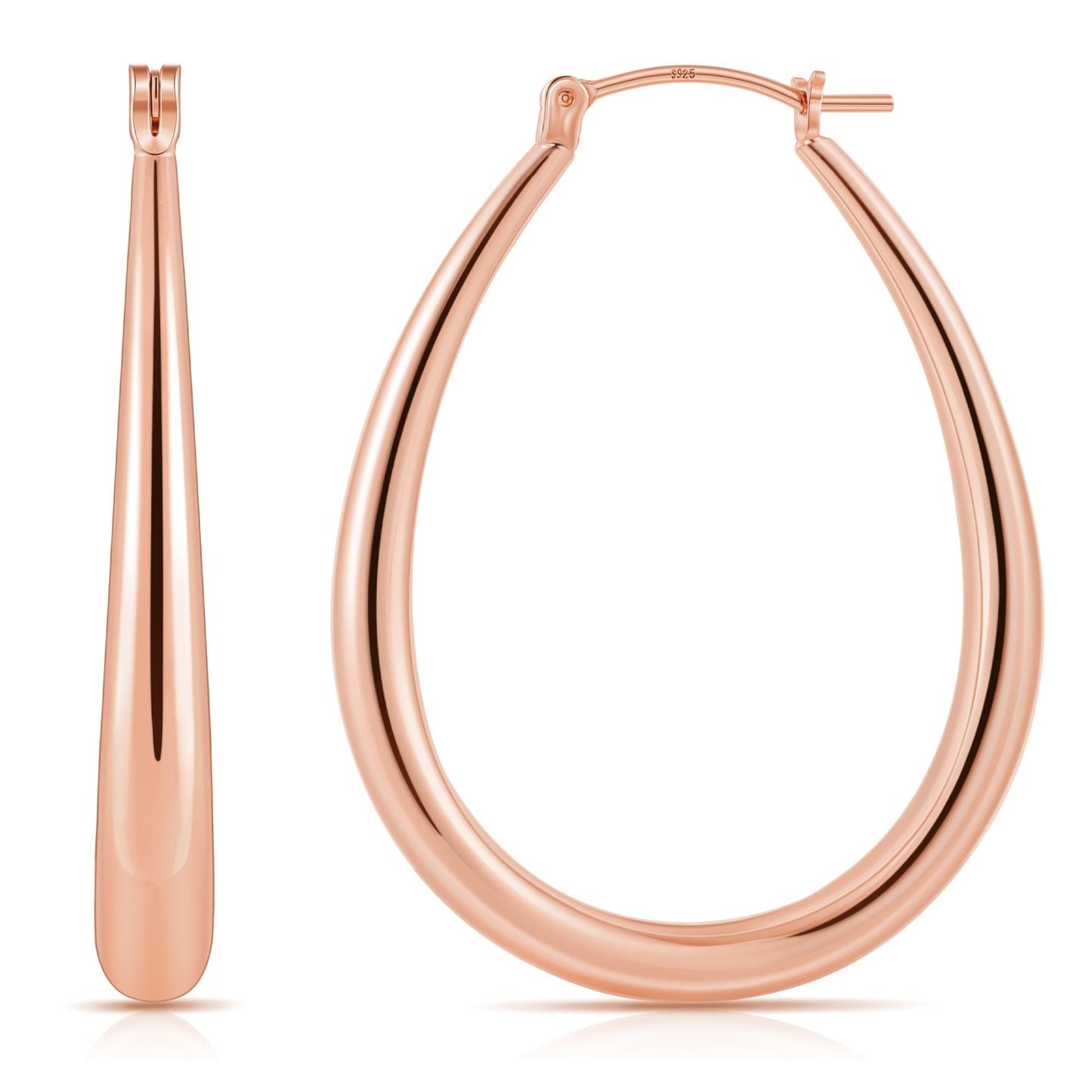 Gacimy Rose Gold Chunky Hoop Earrings for Women, 14K Rose Gold Plated Oval Hoop Medium Earrings with 925 Sterling Silver Post, 4