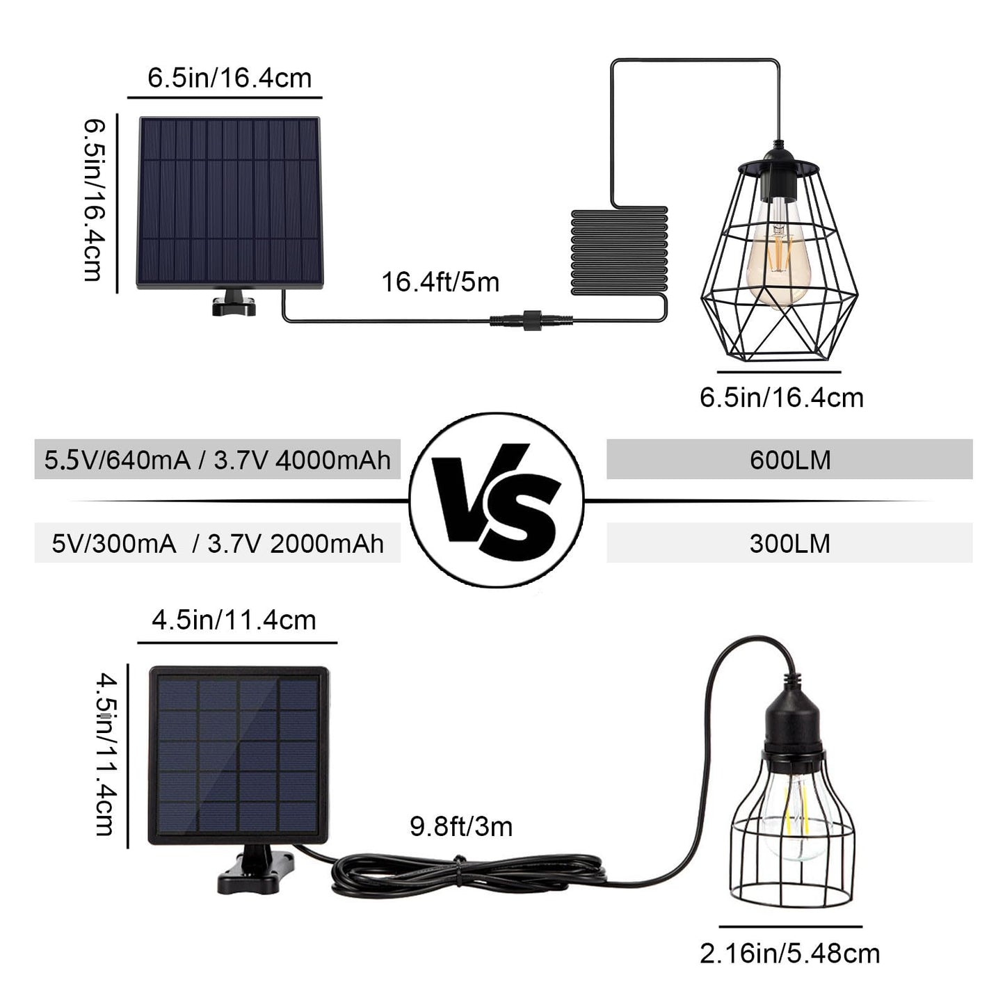 Ousam Led Solar Chandelier - Waterproof Outdoor Lantern With 16Ft Cord, Remote Control, Dusk To Dawn Timer, Lantern Plus