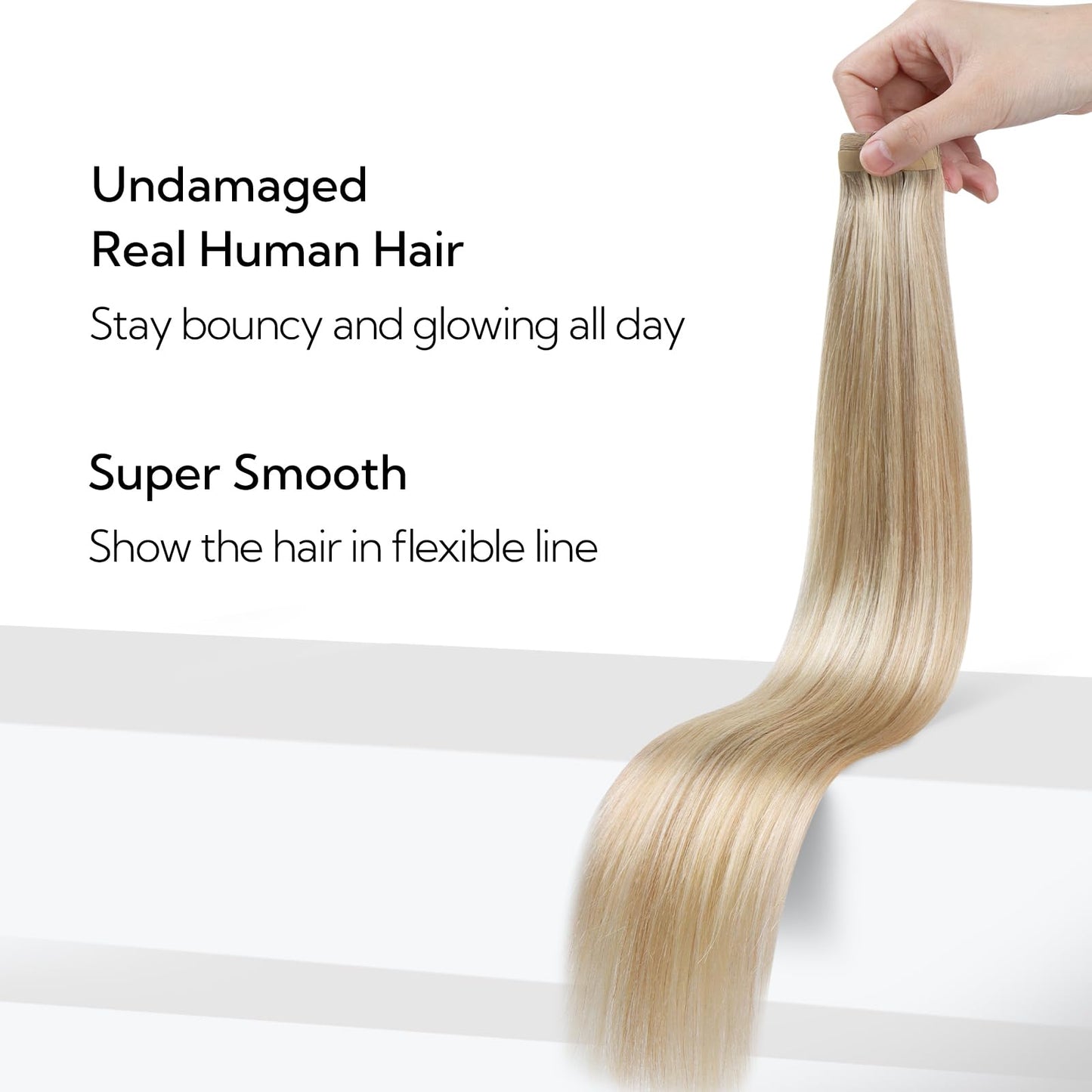 HOTBANANA Tape in Hair Extensions - 16 Inch 20pcs 50g Dirty Blonde Mixed Bleach Blonde - Straight Remy Human Hair
