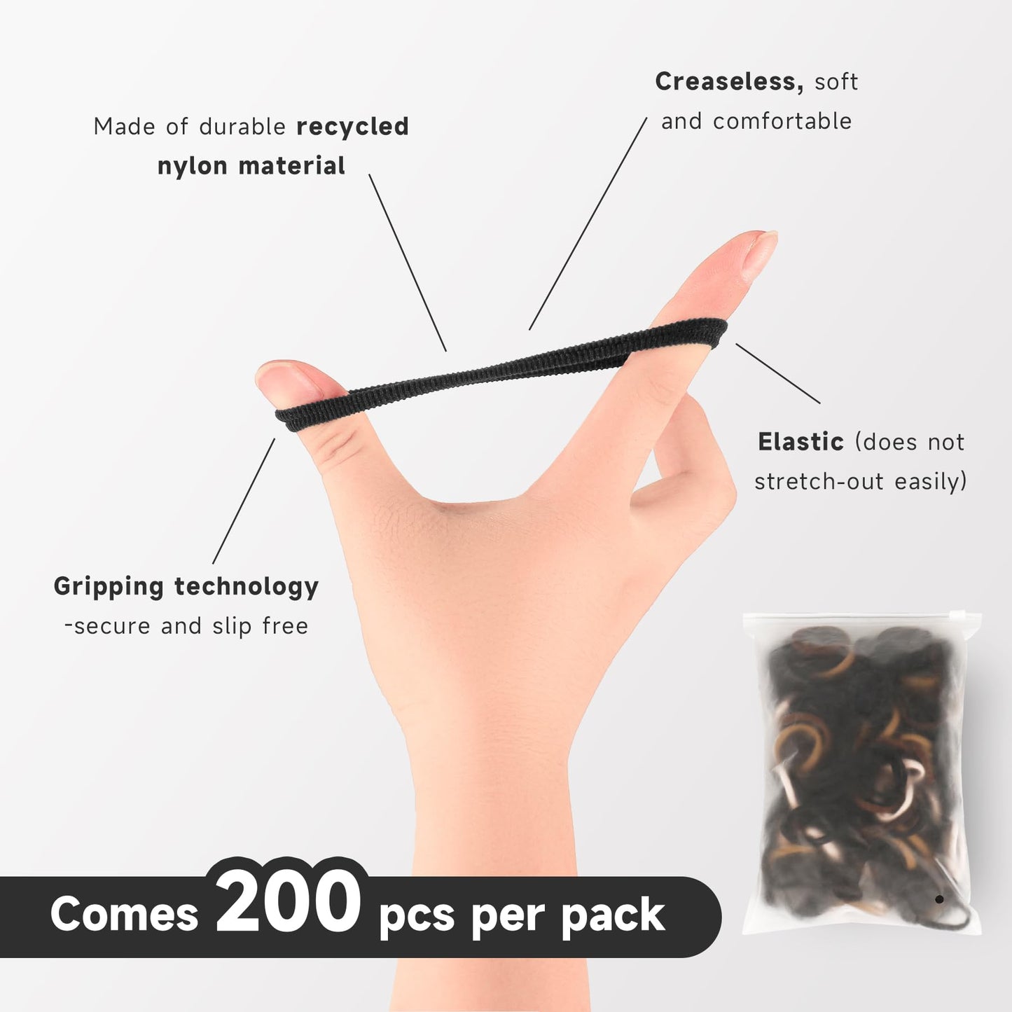 YIMEIS 200 PCS Thick Seamless Hair Ties for Women - Seamless, Ouchless Ponytail Holders - Hair Bands Accessories for Thick Hair
