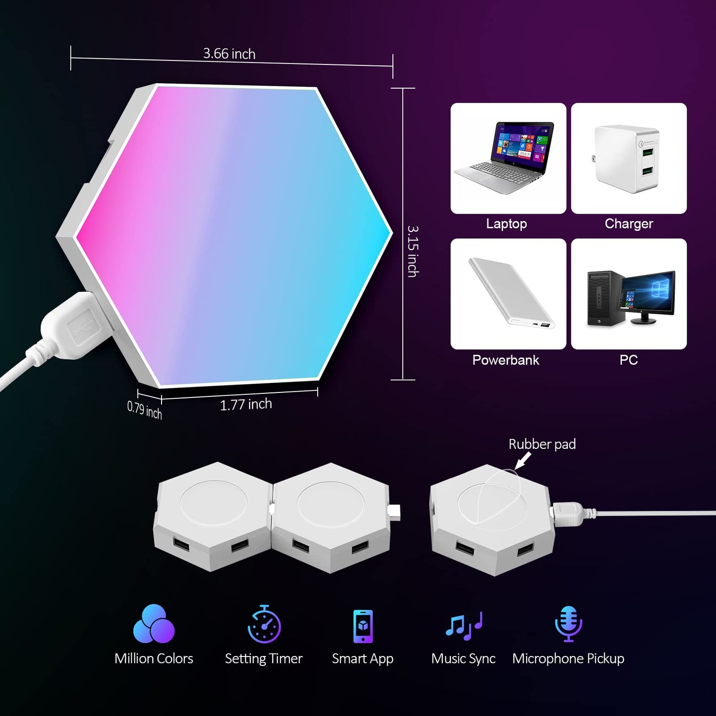 Hexagon LED Light Panels 8 Pack – RGB Wall Decor Lights with Music Sync, App & Remote – Modular Room Decor for Bedroom, Living Room, Gaming Setup, Gifts