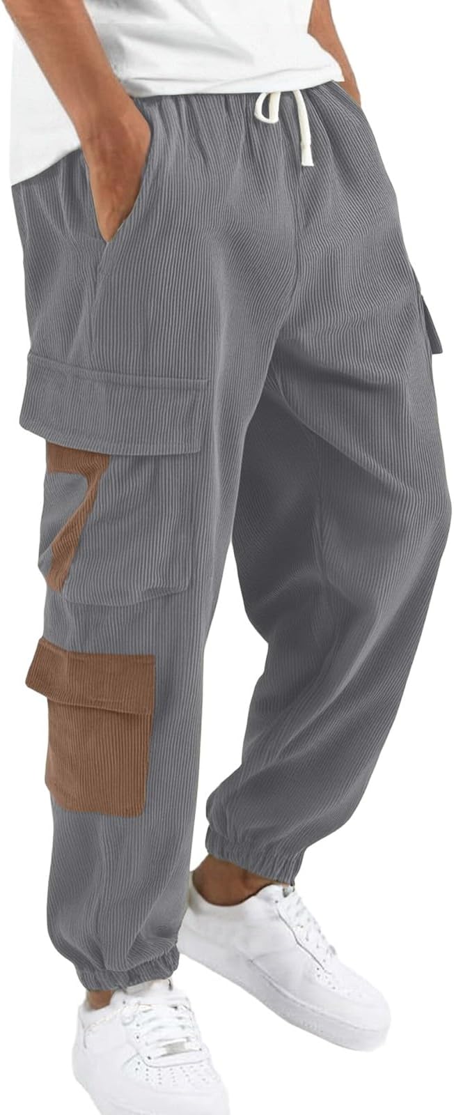Mens Corduroy Cargo Pants 2026 Winter Warm Casual Straight Leg Pants Workout Jogger Athletic Loose Fit Lightweight Trousers