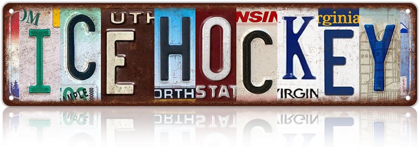 Vintage Sport Metal Tin Signs Ice Hockey Street Signs Man cave Home Room Bar Wall Decor 16 x 4 Inches