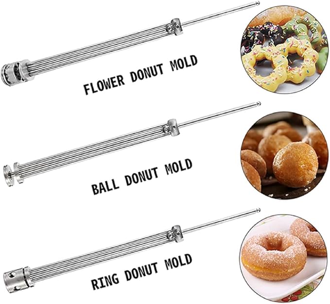 Commercial semi automatic donut machine with 3 different mold mochi/ring/ball,Donuts Making Machine adjustable thickness,Donut Maker 3000w,9L hopper,large capacity,for bakery, food cart