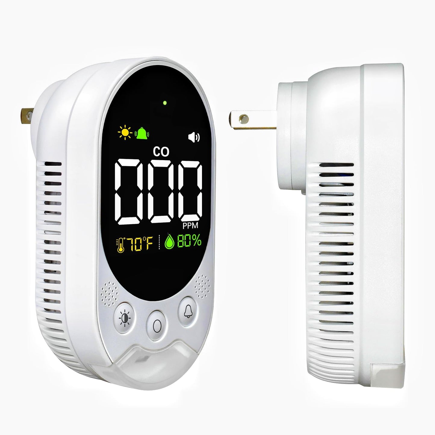 VETOUCH Portable Carbon Monoxide Detector Plug,Upgraded Version Configure Emergency Lighting CO Remind,Accurate Detection of CO Concentration Graded Warning, While Monitoring Temperature Humidity