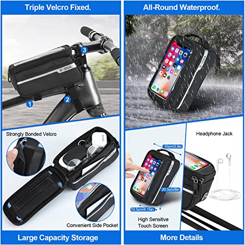 SODPE 8 Pack Bicycle Accessories, Bike Light Set USB Rechargeable, 1 Bike Water Bottle Holder, Bicycle Bag and 1 Bike Alum...