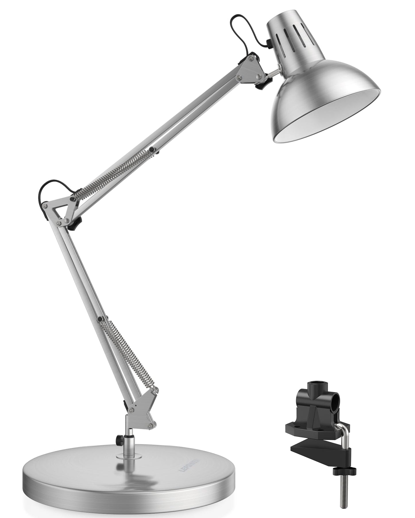 Lepower Metal Desk Lamp, Adjustable Goose Neck, Swing Arm, Silver, Model Ut2020, Eye-Caring Reading Lamp For Bedroom & Office