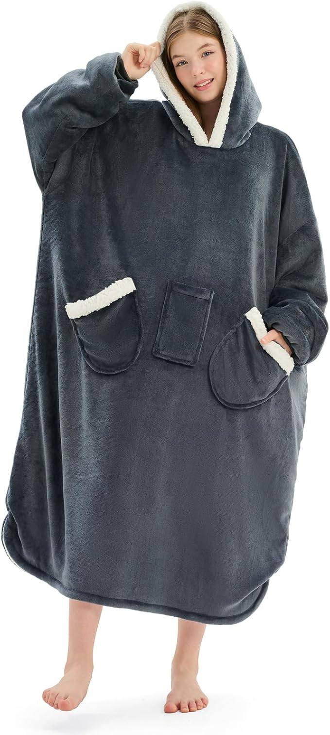 L'AGRATY Oversized Wearable Blanket Hoodie for Adults: Oversized Sherpa Fleece Hoodie Blankets with Giant Hood Pocket for ...