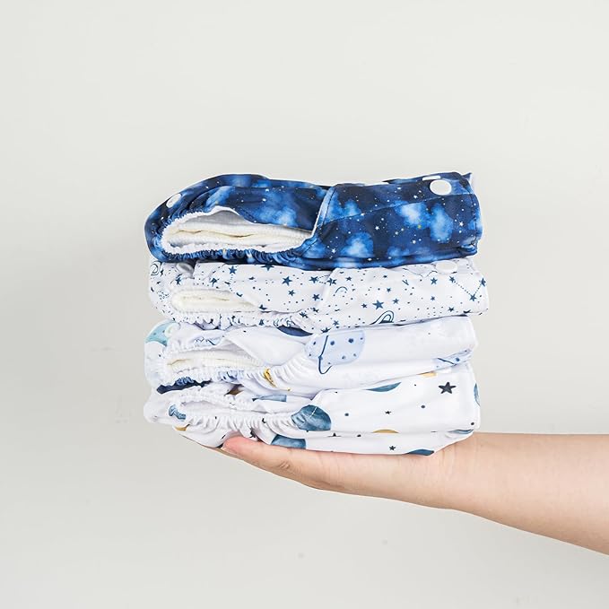 HappyFlute 9 Sets Newborn Baby Cloth Pocket Diapers Adjustable Reusable for Baby Boys and Girls(6-33 pounds,0-3 Years),One Wet Bag+4Diapers and 4Inserts (AD09)