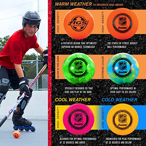 Franklin Sports NHL Street Hockey Balls - No Bounce Outdoor Street + Roller Hockey Balls - Official Size for Youth + Adult...