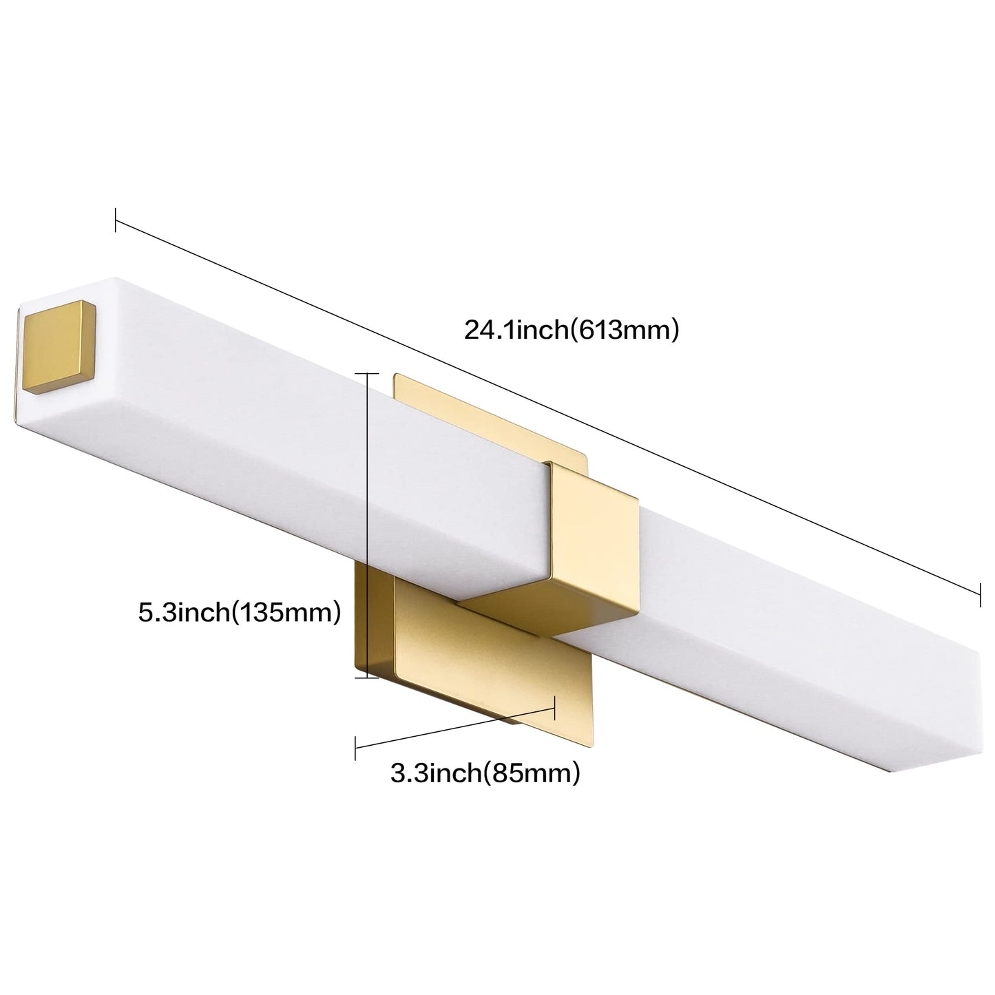 ZUZITO Gold LED Vanity Light Fixtures - 24 inch, 18W, Modern Design, Milk White Acrylic Cover, Model S16001-613mm