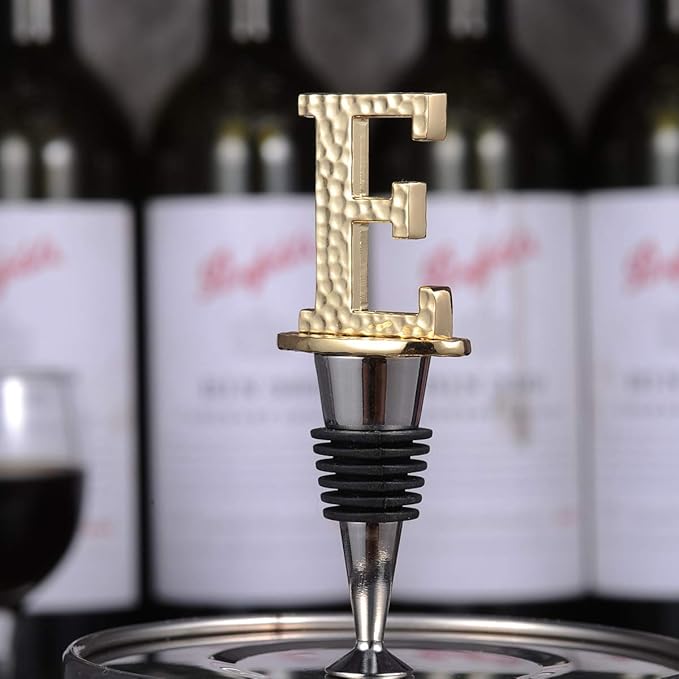 Miicol Wine Stopper, Prosecco Stopper, Wine Bottle Stopper, Personalised Champagne Stopper, Gold Wine Accessories, Wine Lovers Gift, Monogram Gift, Letter E