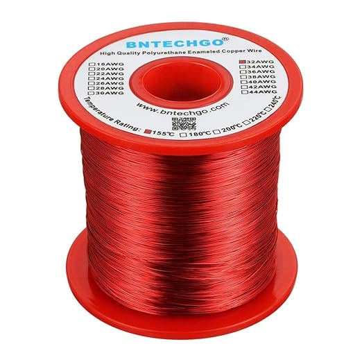 BNTECHGO 32 AWG Magnet Wire - Enameled Copper Wire - Enameled Magnet Winding Wire - 1.0 lb - 0.0078" Diameter 1 Spool Coil Red Temperature Rating 155℃ Widely Used for Transformers Inductors