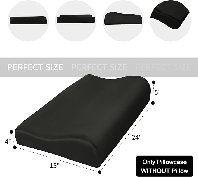 HOMBYS Satin Pillow Case for Contoured Support Pillow (DO NOT Include Pillow) -Zippered Pillow Cover for Neck Pillow for Cervical 1 Pack-Silky, Smooth and Breathable, Queen Size