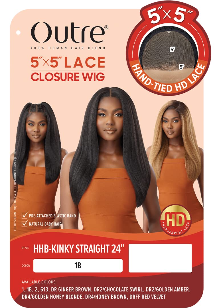 Outre - 5X5 Lace Closure Wig - Human Hair Blend - Kinky Straight 24 (OFF BLACK 1B)