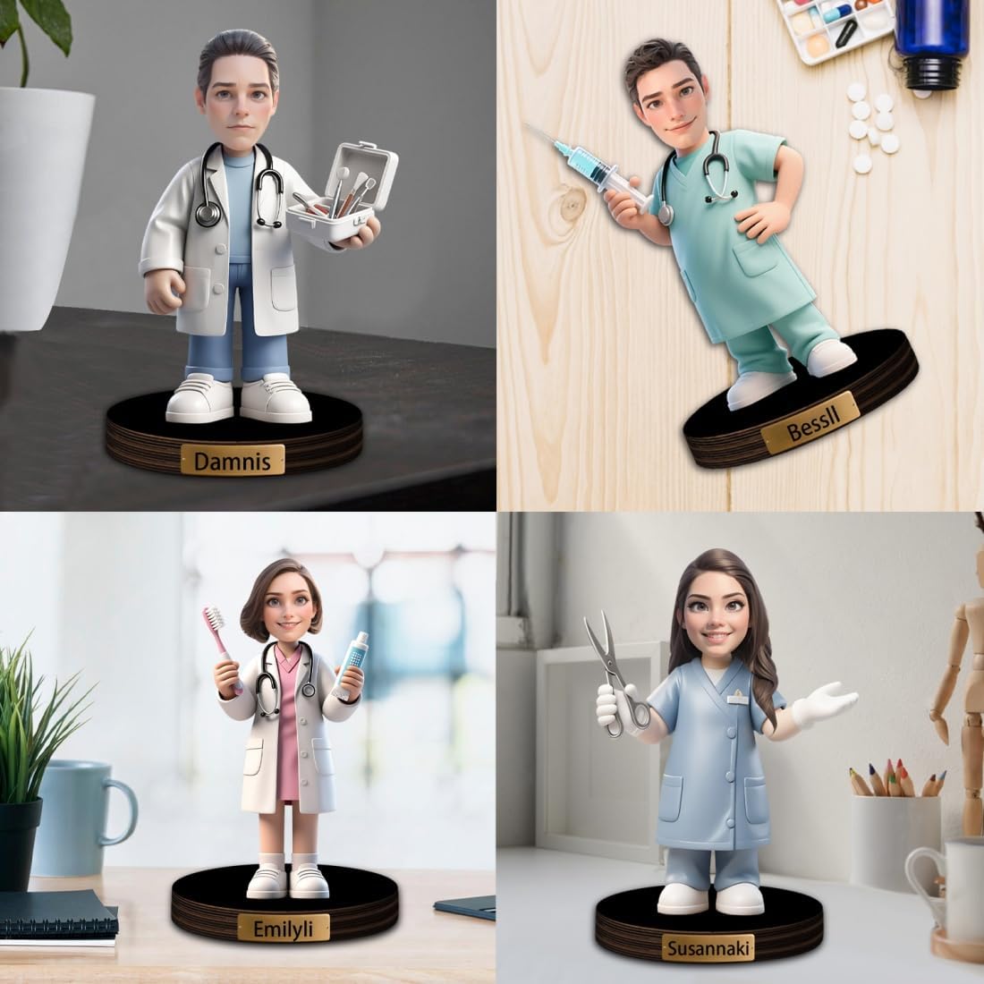 Personalized Cartoon Doctor Sculpture Ornament Sign Custom Men Doctor Office Decor Plaque Funny Doctors Portrait Desktop Figurine Name Desk Plaque Gift for Man Doctor Xmas Birthday,01