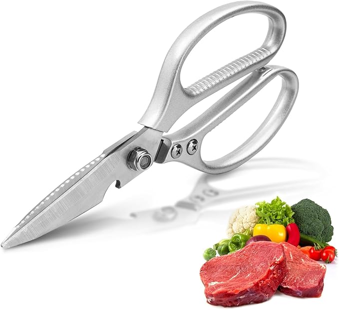 8.5" Kitchen Scissors for Food Chef Scissors Heavy Duty Culinary Scissor Full Metal Professional Sharp Kitchen Shears for Cooking Chicken Meat Pizza, Sliver