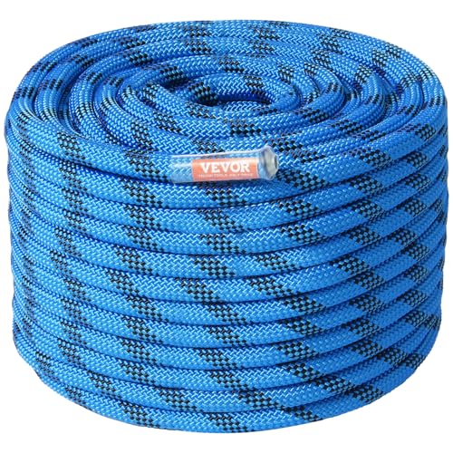 VEVOR 12.7mm Static Climbing Rope, 45.7M(150ft) Outdoor Rock Climbing Rope 30KN Breaking Tension, Fiber Rope for Escape, R...