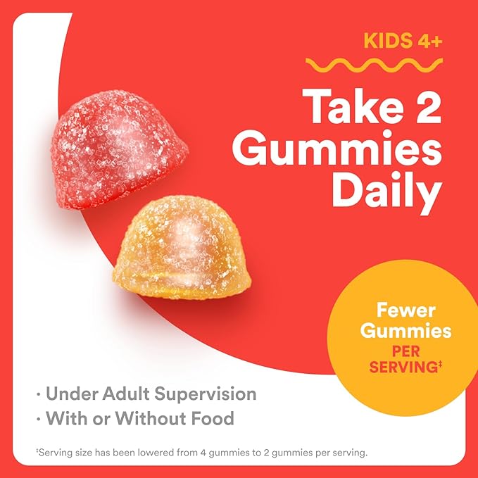 SmartyPants Kids Multivitamin Gummies - Improved Formula: Omega 3 (DHA/EPA), Vitamins D3, C, B12, B6, Vitamin A, K & Zinc, Gluten Free, Three Fruit Flavors, 80 Count (40 Day Supply)