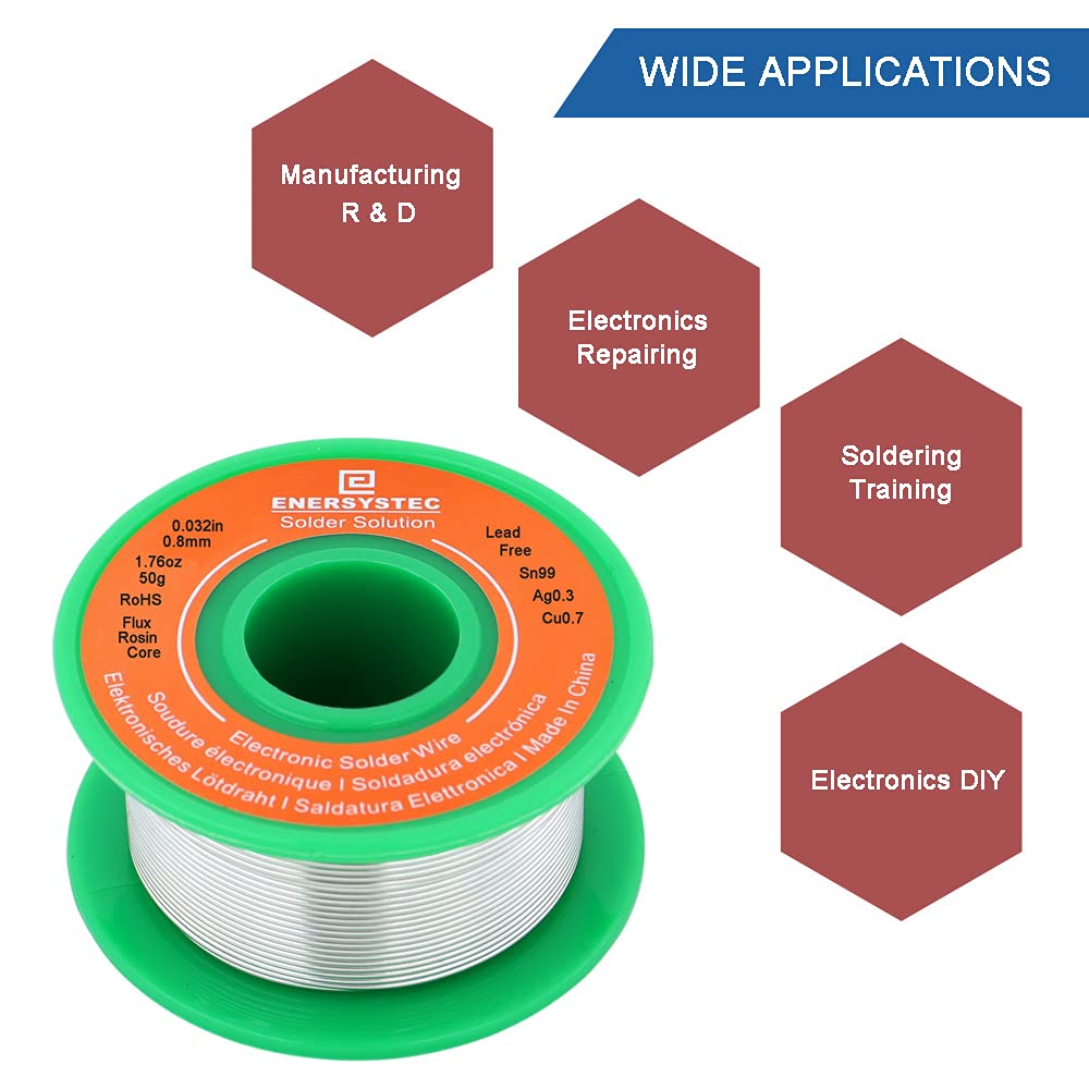 Lead-Free Solder Wire Rosin Core Flux 0.8mm Electric Solder Fine Sn99 Ag0.3 Cu0.7 Flow 0.032in 0.11lb No Lead for Electronics Soldering Unlead 50g
