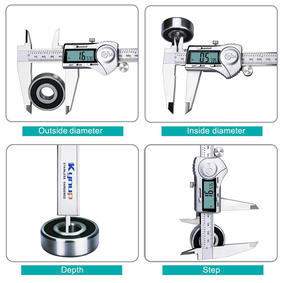Kynup Digital Caliper, 12 Inch Caliper Measuring Tool with Stainless Steel, IP54 Splash Proof Protection Design, Large LCD Screen, Easy Switch from Inch Metric Fraction (300mm)