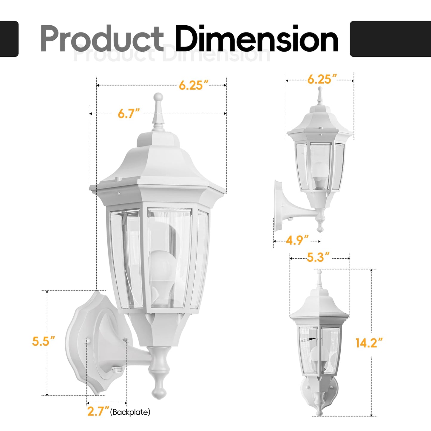 Emart Dusk To Dawn Outdoor Porch Light  Exterior Anti-Corrosion  Waterproof Aluminum & Glass Shades Wall Lamp Fixture  Modern Sconce Lantern For Yard  House  Garage - 1 Pack  White (Bulb Included)