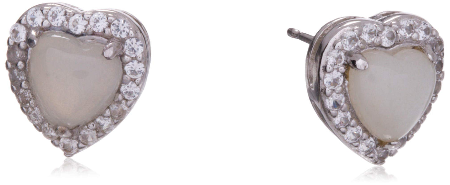 Amazon Essentials Sterling Silver Genuine Moonstone and Created White Sapphire Halo Heart Stud Earrings, (previously Amazon Coll