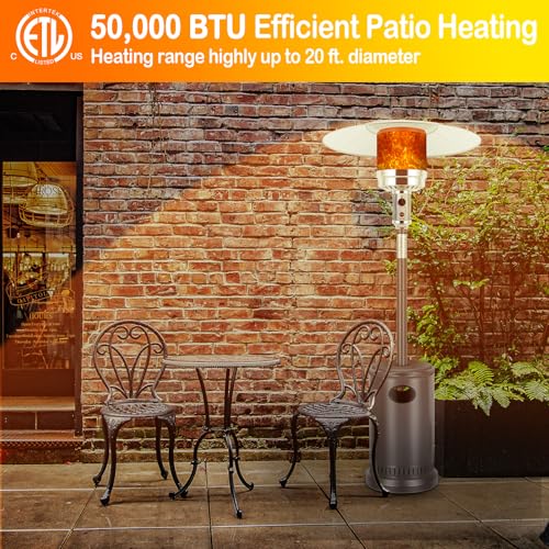Hykolity 50,000 BTU Patio Heater with Sand Box, Table Design, Double-Layer Stainless Steel Burner, Wheels, Tip-over Protec...