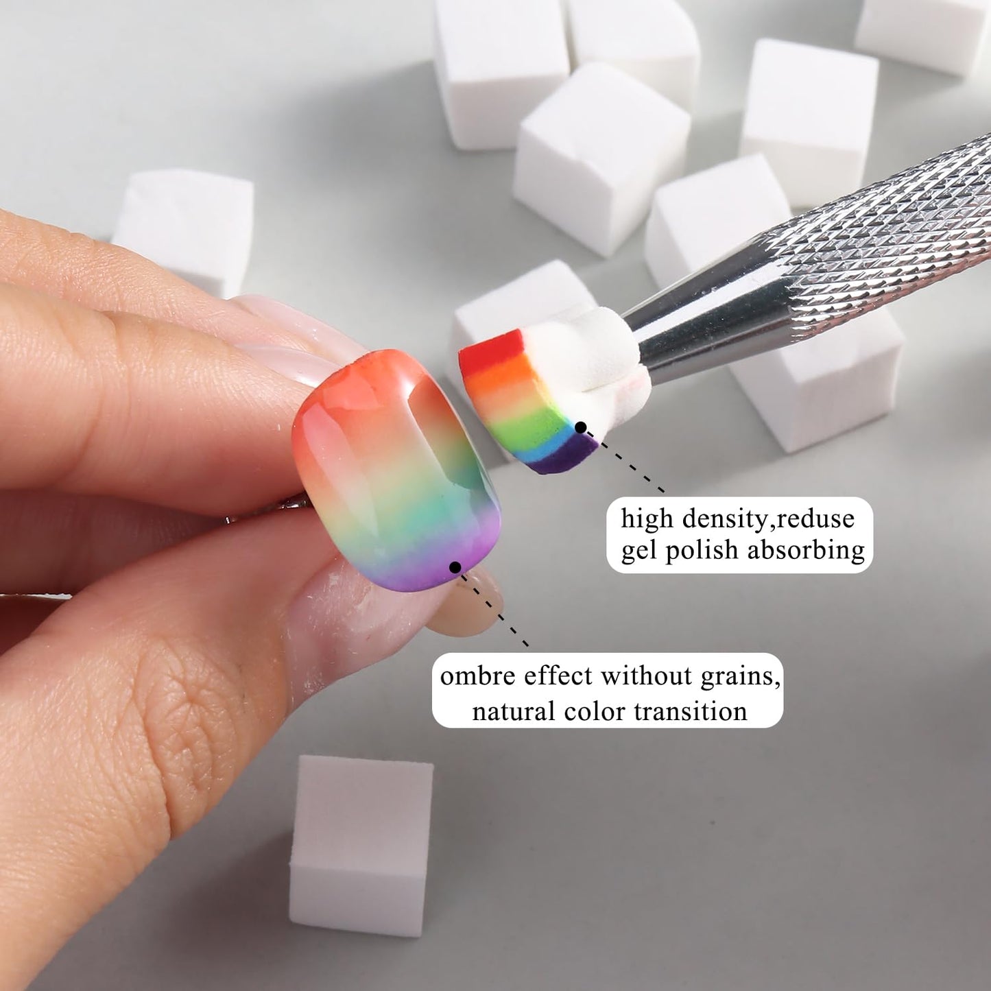 Fcozpjk 100Pcs Soft Nail Sponges for Ombre, Gradient Effect White Nail Art Sponges With Grabbing Pen 6Pcs Wedge Sponges Aura Nai