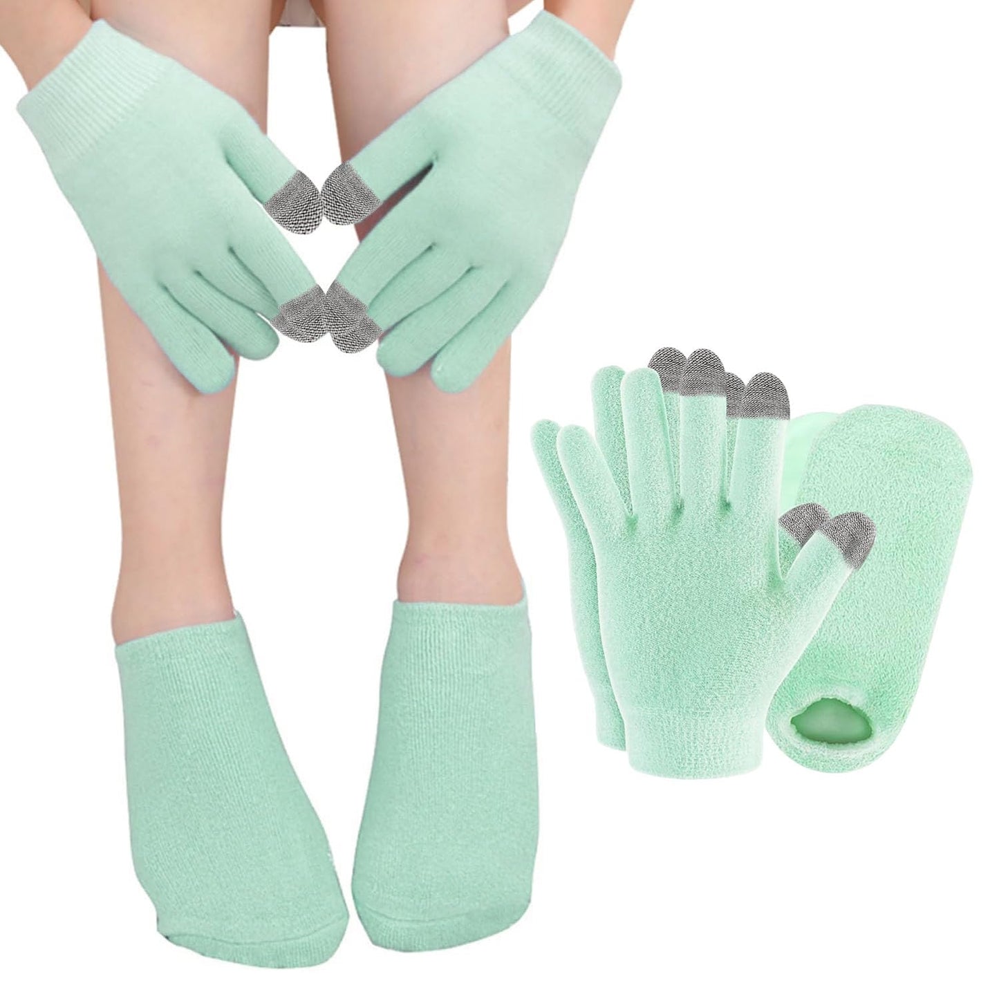 HATINXIA Moisturizing Socks and Gloves Set, Silicone Gel Socks for Cracked Heels & Dry Feet for Women, Spa Hydrating Gloves for
