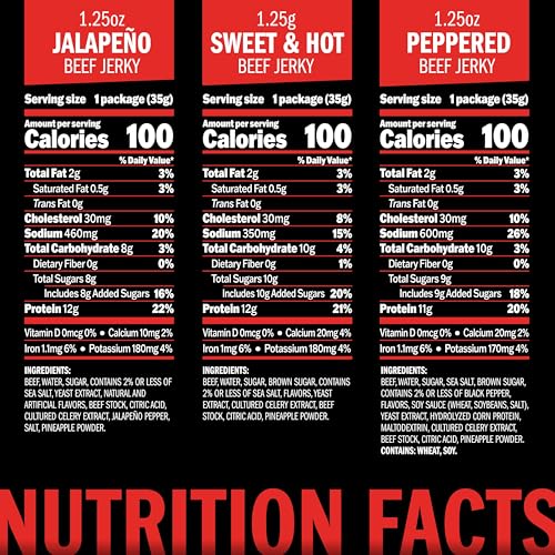 Jack Link's Beef Jerky Bold Variety Pack - Includes Sweet & Hot, Jalapeno and Peppered Jerky, Bulk Protein Snack Pack, Goo...