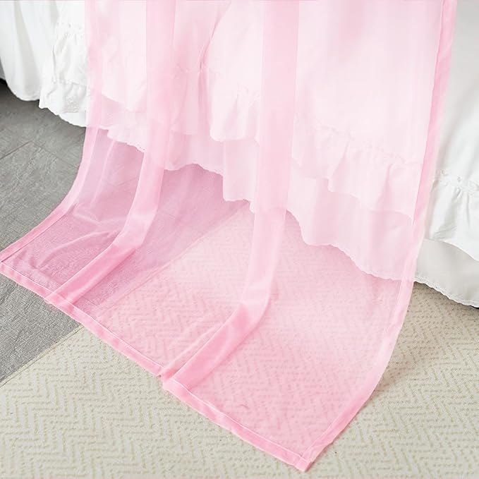 Akiky Bed Canopy Curtains for Girls Elegant Canopies Curtain Scarf with Light Great as Room Decor,Wedding decortion,Window Valance Curtain (Twin,Pink)