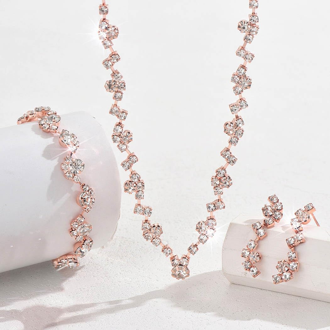 Unicra Rhinestone Necklace Earrings Set Bridal Wedding Jewelry Sets Prom Costume Jewelry Set for Women and Brides