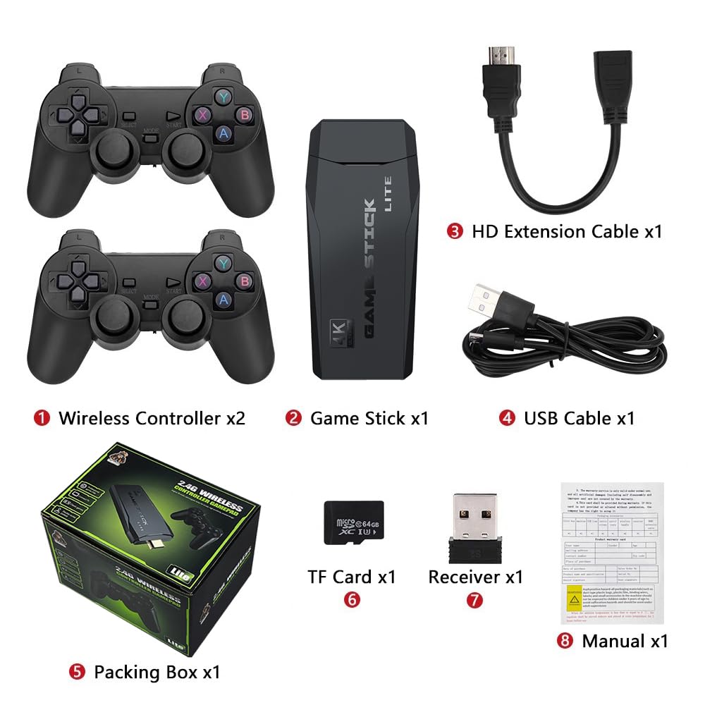 20000+ Games Retro Gaming Console,2025 Home Game Console Wireless Double Handle PSP Arcade Double TV Game Console Plug and Play Video Game Stick, HDMI Output TV(64G)