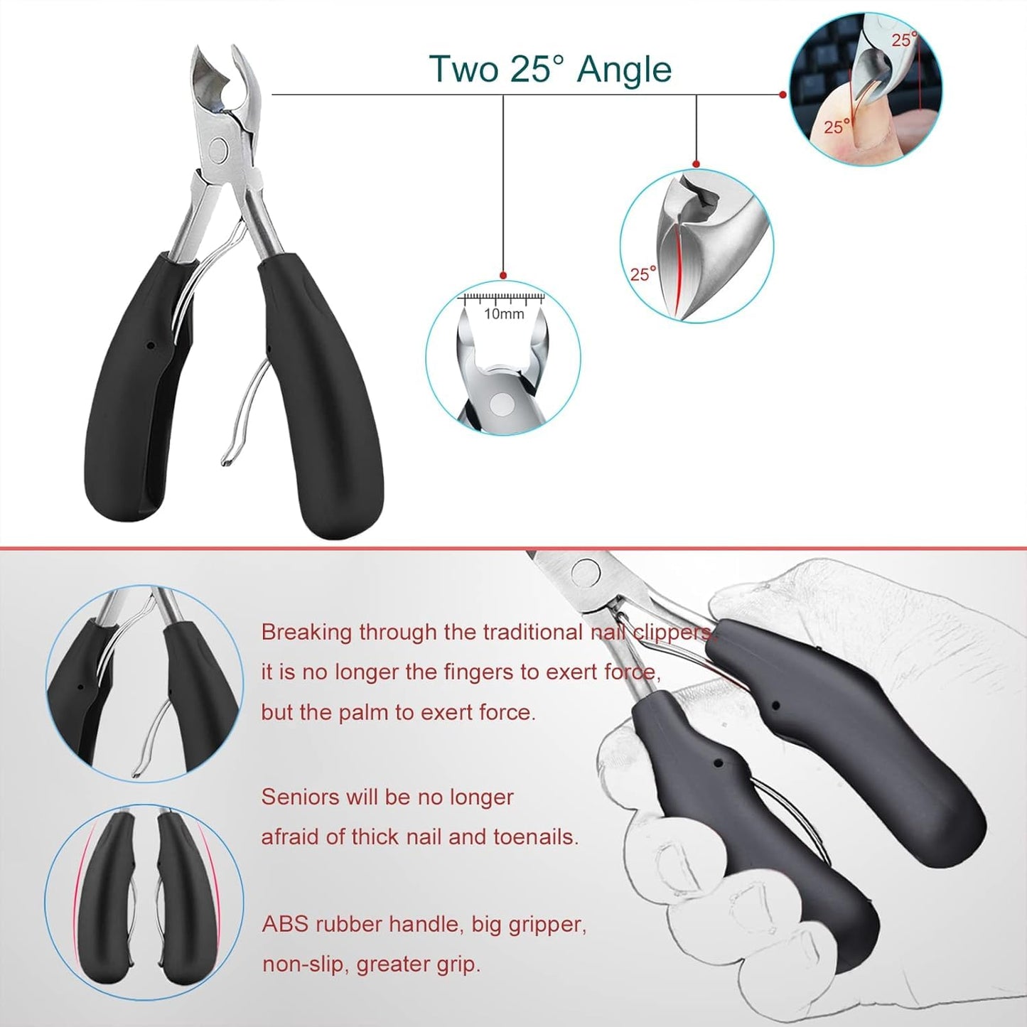 Nail Clippers for Thick Nails, Heavy Duty Toenail Clippers for Seniors Large Wide Jaw Opening and 360 Rotating Nail Clippers (Bl