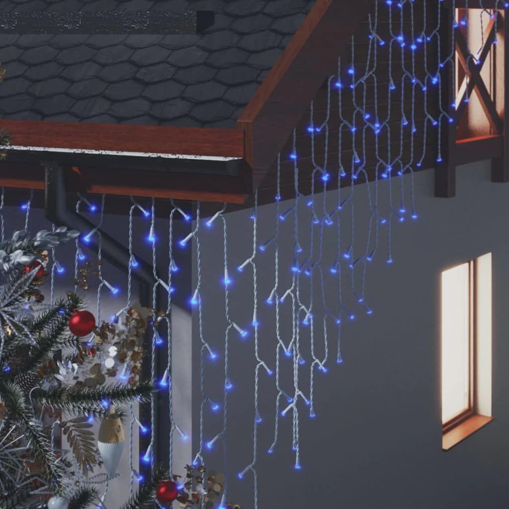 vidaXL LED Curtain Icicle Lights 400 LED Blue 8 Function 393.7in Plastic Model 328913