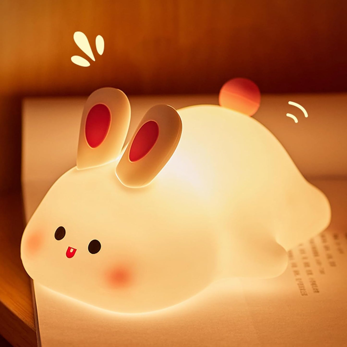 Atctbogfs Squishy Bunny Night Light  Cute Easter Rabbit  Bunny Lamp  Led Big Face Rabbit Decor  Novelty Gifts  Dimmable Rechargeable Light Up Bunnies  Nursery Room College Dorm Touch Nightlight