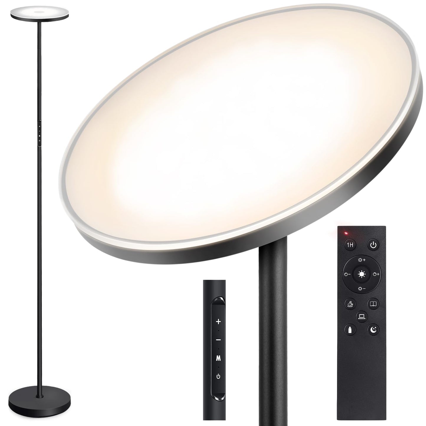 OUTON LED Floor Lamp, 30W/3000LM, Dimmable, 4 Color Temperatures, Remote Control, Black