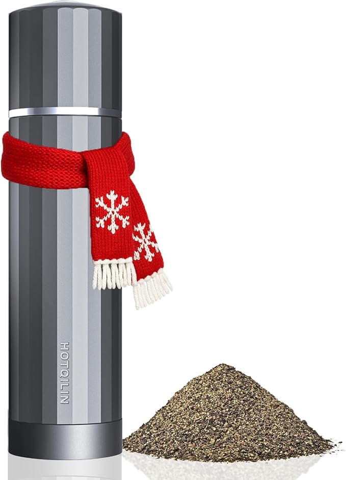 Pepper Grinder Manual – Hotqilin Adjustable Pepper Mill Grinder with 60+ Coarseness Settings, All Metal Design, High Output, Mess-Free Refillable, Heavy Duty