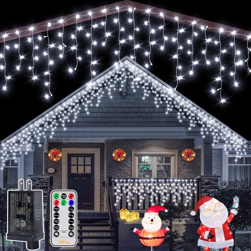 Ollny Icicle Lights 486LED, Cool White, Waterproof, 8 Modes, Remote Control, 40FT, Model HG-29V487BC