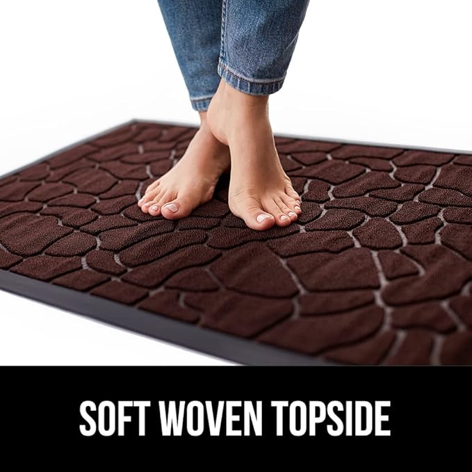 GORILLA GRIP 100% Waterproof All-Season WeatherMax Doormat, 23x35, Durable Natural Rubber, Stain and Fade Resistant, Low Profile, Indoor Outdoor Door Mats, Easy Clean Entrance Mat, Dark Brown Pebble