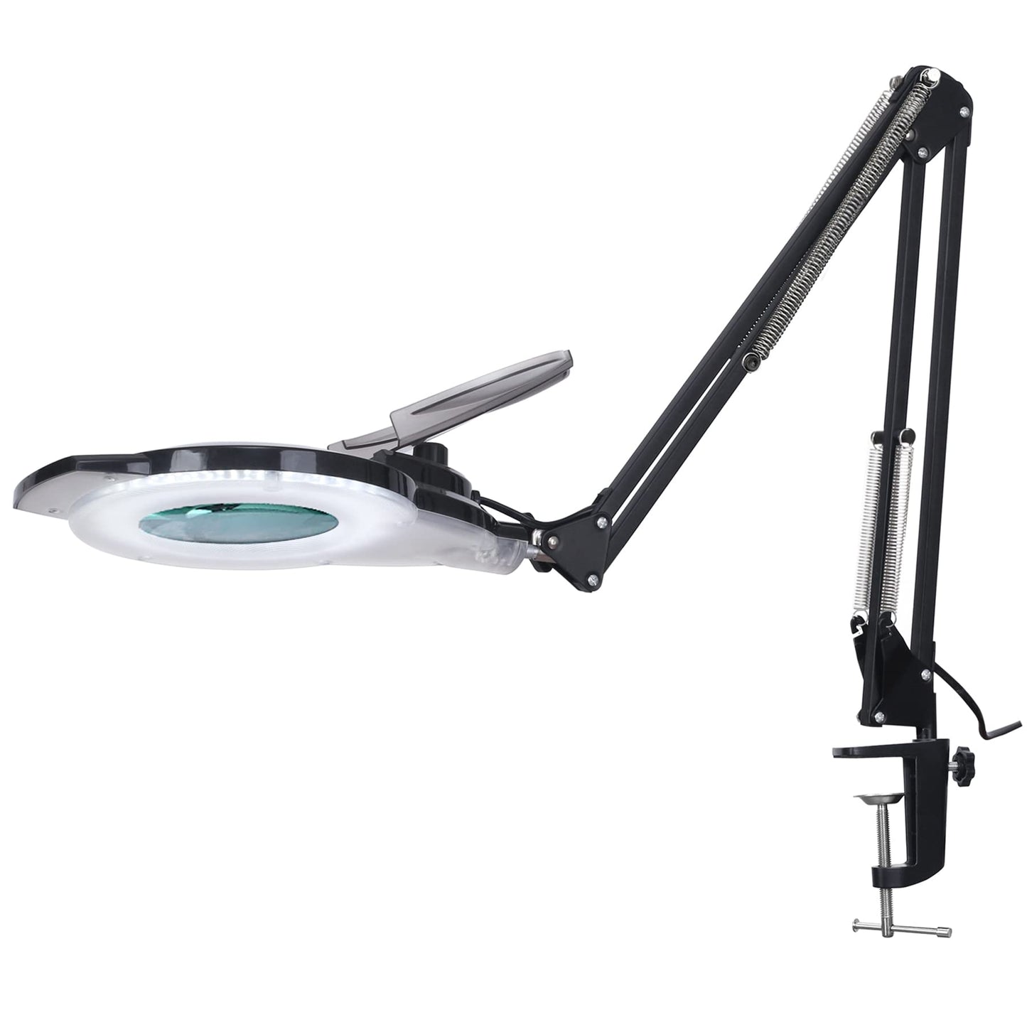 ADDIE KIRKAS 10X LED Magnifying Lamp with Clamp, 2200 Lumens Dimmable, Adjustable Arm, Aluminum, Black