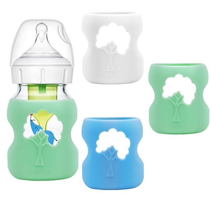 3 Pack Anti Breakage Baby Bottle Holder, Silicone Sleeves for Dr. Brown's Natural Glass Baby Bottles, Anti Flow Sleeve for Infant Bottles (5 Ounce)