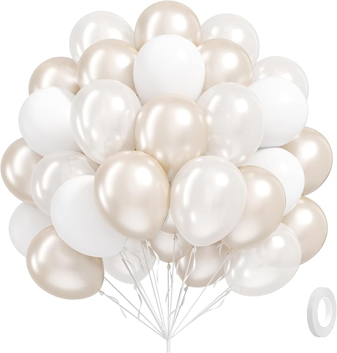 60pcs Double Stuffed Pearl Balloons 12inch, Pearl White Balloons, White Latex Balloon for Wedding Bridal Baby Shower Birth...