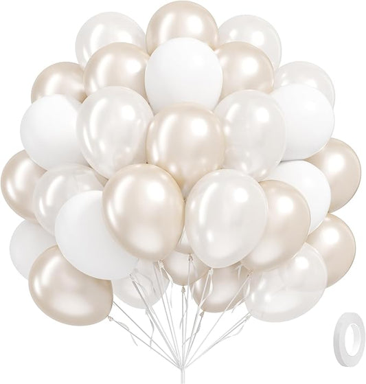 60pcs Double Stuffed Pearl Balloons 12inch, Pearl White Balloons, White Latex Balloon for Wedding Bridal Baby Shower Birth...