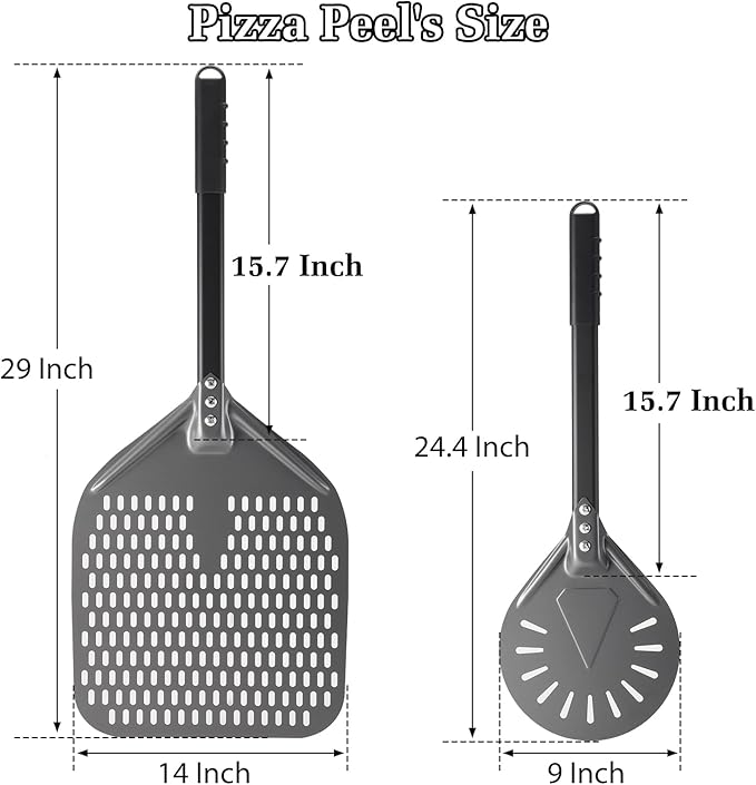 Pizza Peel 14 Inch+9 Inch, Aluminum Metal Pizza Turning Peel, Professional Pizza Spatula Paddle for Homemade Pizza
